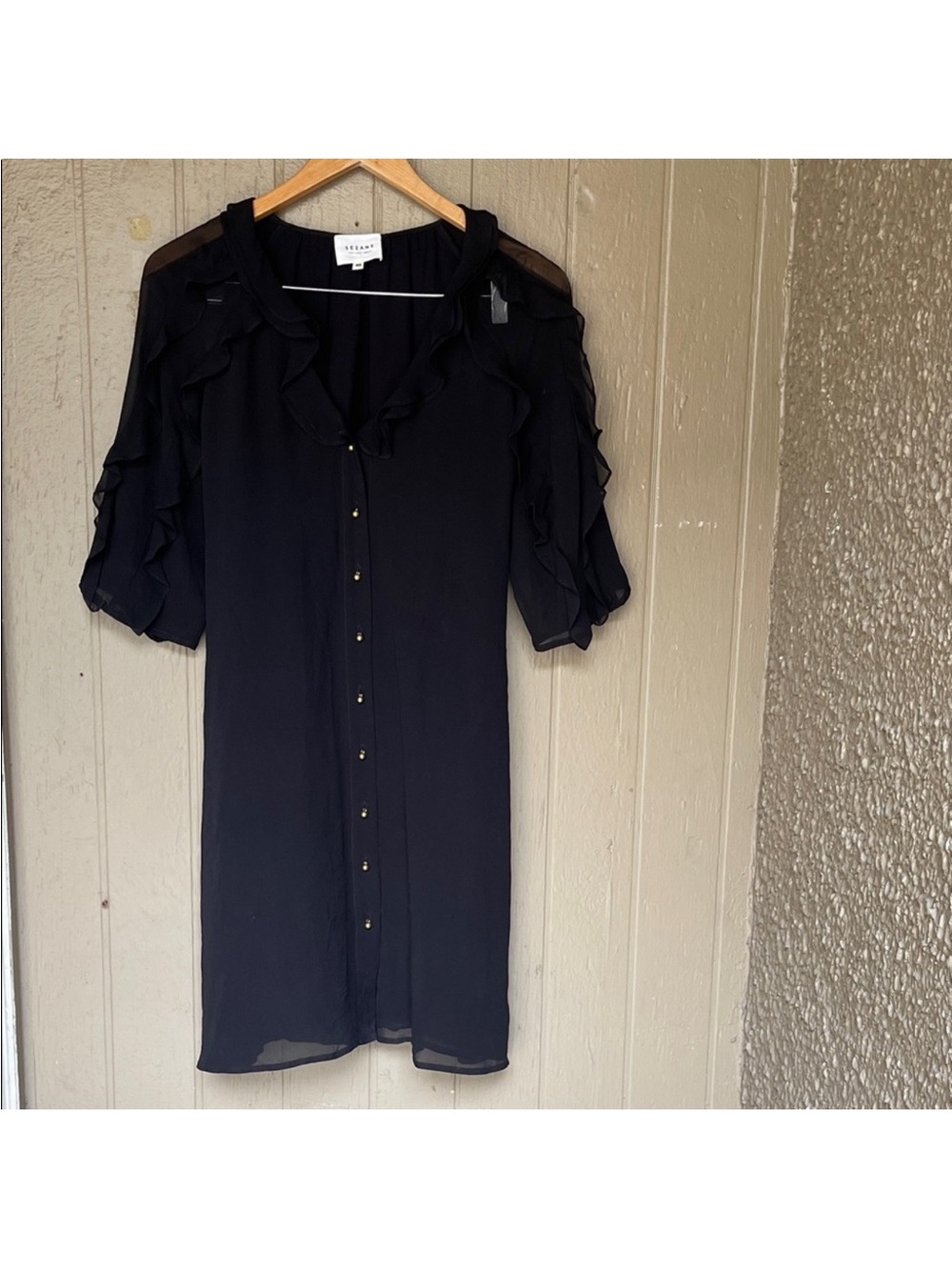 Sezane Ruffle-Trim Button-Front Dress in Black Size 42